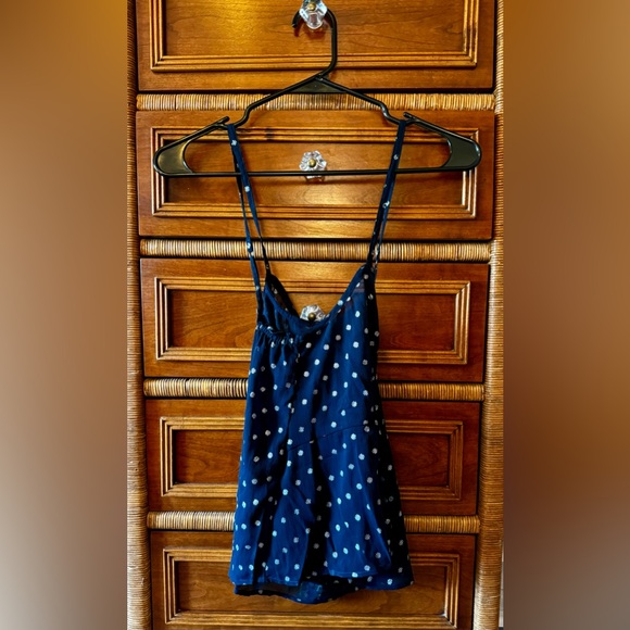 Abercrombie & Fitch Babydoll Cami Style Top Navy and Silver Polka Dot Large NWT - Picture 2 of 13